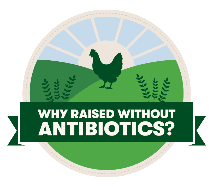 Why Raised Without Antibiotics logo badge